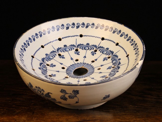 An 18th Century Blue & White English Delft Cress Bowl/Colander, attributed Lambert, Circa 1780.