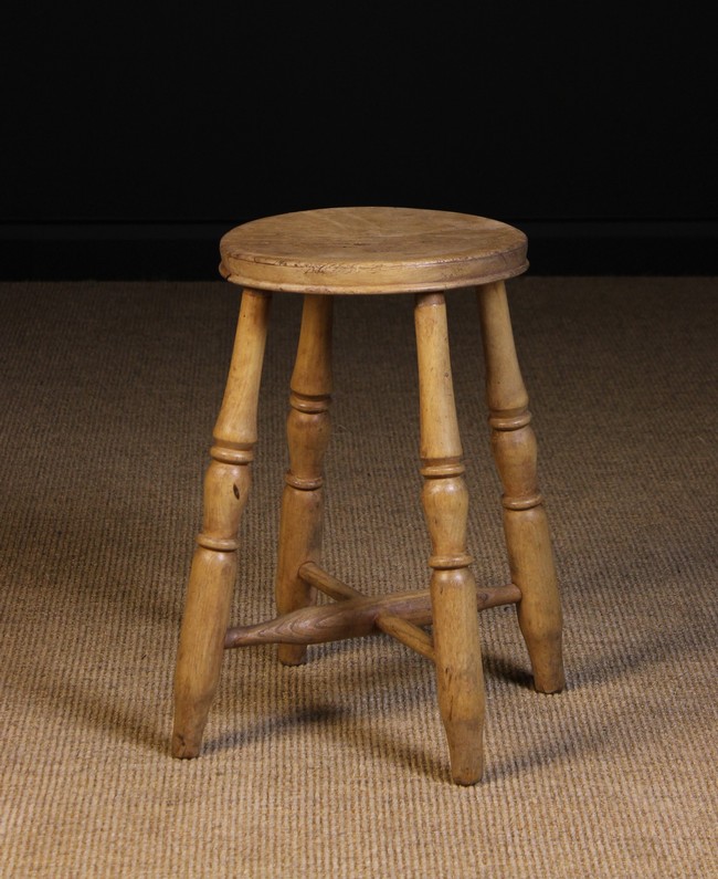 A Turned Bleached Beechwood Kitchen Stool.