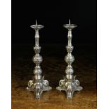 A Pair of Pretty Italian Baroque Style Silver Metal Pricket Candlesticks.