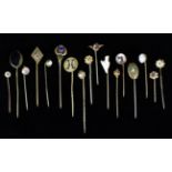 A Collection of Edwardian & Later Tie Pins; some set with semi-precious stones.