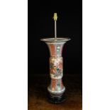 A Tall 19th Century Japanese Kutani Porcelain Beaker Vase fitted as an electric lamp.
