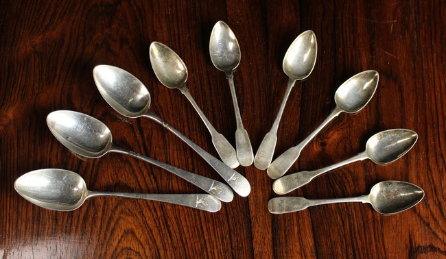 A Set of Six Irish Silver Teaspoons hallmarked Dubin 1819 with Joshua Buckton maker's punch,