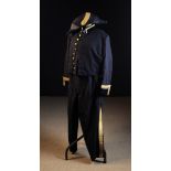 A Military Officer's Tail Coat, Trousers and Bicorn Hat with black velvet collar & cuffs,