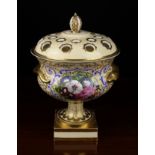 A Copeland & Garrett Late Spode Felspar Porcelain Pot Pourri Vase handpainted with bouquets of