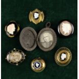 A Group of Seven 19th Century Cameo and Memorial Brooches and a Locket.