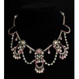 A Pretty Edwardian Necklace set with pink and white paste.