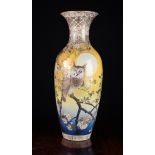A Large 19th Century Satsuma Baluster Vase decorated with an owl perched on a bough of prunus