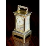 A Charming & Rare Miniature Silvered & Enamel Carriage Clock.