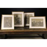Four 19th Century Scenic Pencil Sketches with white pastel highlights,