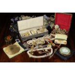 A Collection of Costume Jewellery to include an 18 carat gold ladies watch with leather strap,