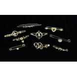 A Collection of Victorian & Later Gold Coloured Tie Pins mostly set with seed pearls and turquoise