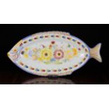 A Large 20th Century Quimper Fish-shaped Platter decorated with flowers and signed on back HB