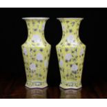 A Pair of 19th Century Chinese Famille Jaune Octagonal Vases of conjoined rhombus form.
