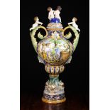 A Large 19th Century Italian Maiolica Vase & Cover.