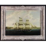 A 19th Century Oil on Canvas: Sailing Ship off coast, 22 ins x 30½ ins (56 cm x 77.