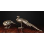 Two Japanese Bronze Pheasants; one 9½ ins (24 cms) tall, 24 ins (61 cms) in length,