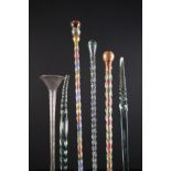 A Group of Five 19th Century Wrythen Glass Canes; two in-filled with coloured beads,