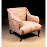An Edwardian Upholstered Armchair covered in a green and red banded cotton check stitched with blue