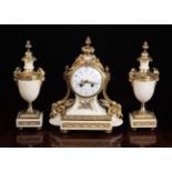A Louis XVI Style White Marble & Gilt Bronze Clock Set.