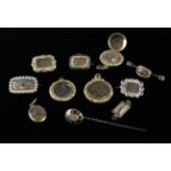 A Collection of Victorian Lockets and Brooches incorporating panels of woven hair.