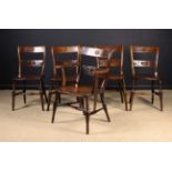 A Rare Set of 19th Century Thames Valley Fruitwood & Elm Kitchen Chairs comprising of one armchair