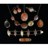 A Collection of Victorian & Later Agate & Precious Stone Jewellery fashioned as a necklace,