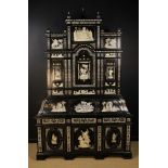 An Impressive 19th Century Milanese Architectural Ebony Veneered Writing cabinet profusely inlaid