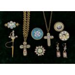 A Good Collection of Victorian & Later Micro mosaic Jewellery to include two crucifixes on chains,