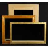 Three Rectangular Wall Mirrors: One with bevelled edge in a moulded birdseye maple veneered frame