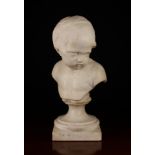 A 19th Century White Marble Bust of an Infant, on a turned scotia and square base,