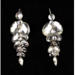 A Pair of Antique Vauxhall Clear Glass Earrings fashioned as tapering pendant fronds.