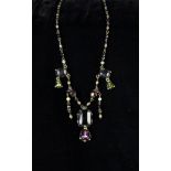 An Attractive Late Victorian Necklace with a chain of facet cut beads hung with coloured stone