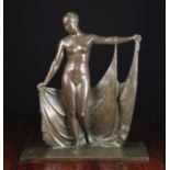 Raymond Léon Rivoire (1884-1966) An Art Deco Bronze Figure of a Female Nude with Drape, Circa 1925,