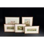 A Collection of Five Gilt Framed Watercolours depicting Hunting Scenes: One being a pencil &