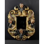 A 17th Century Carved, Polychromed & Gilded Frame containing a rectangular bevelled mirror,