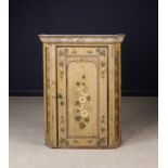 A Pretty 19th Century Pine Hanging Corner Cupboard with painted decoration.