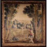 A Late 17th/Early 18th Century Tapestry depicting two young men at leisure: one with bow & arrow