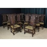 A Set of Twelve Splendid Quality Charles II Style Carved Walnut Dining Chairs including two