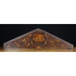 A 17th Century English Oak & Marquetry Apexed Pediment inlaid with central coat of arms flanked by