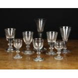 A Small Collection of Glasses to include two Georgian wine glasses with drawn trumpet bowls on