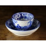 A Staffordshire Pearlware Tea Bowl & Saucer transfer printed in blue with a gardener digging,