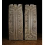 Two Late 15th/Early 16th Century Dry Oak Panels carved with enriched parchemin,