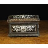 A Small 17th Century Oak Casket inset with Limoges enamelled convex rectangular plaques ornamented