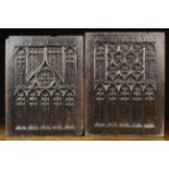 A Pair of 16th Century Oak Panels carved with Gothic tracery,
