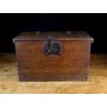 A Small 18th Century Boarded Oak Box of rectangular form with iron strap hinges, hasp and lockplate,