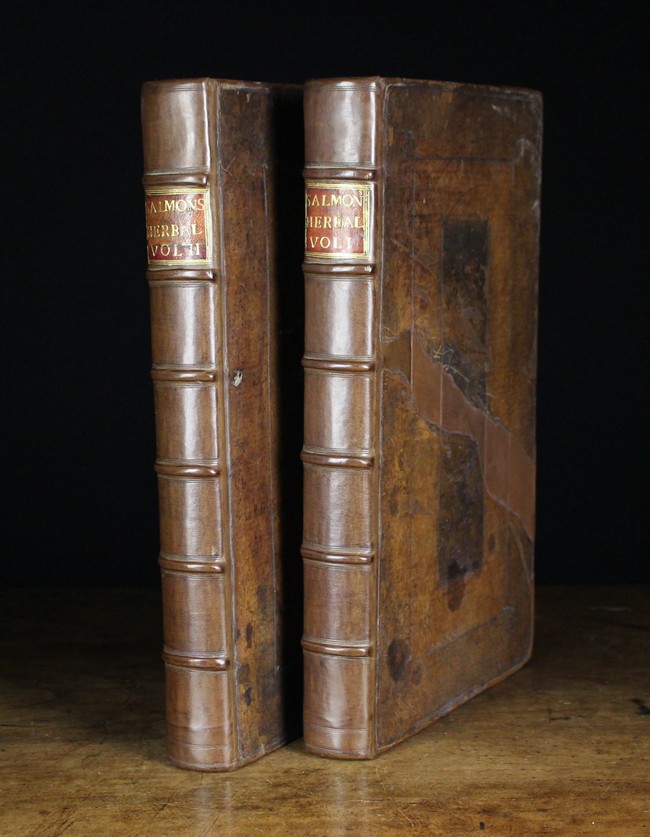 William Salmon. An Early 18th Century Leather Bound Edition in two Volumes of 'Botanologia.