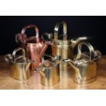 A Collection of 19th Century Style Sheet Metal Watering Cans; one copper 15 in (38 cm) high,