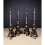 Four 17th Century Black & Gilt Painted Pricket Stands.