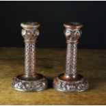 A Pair of 19th Century Carved Treen Candlesticks, possibly Irish.