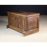 A 17th Century Provincial Spanish Coffer. The cleated top with edge moulding on iron strap hinges.